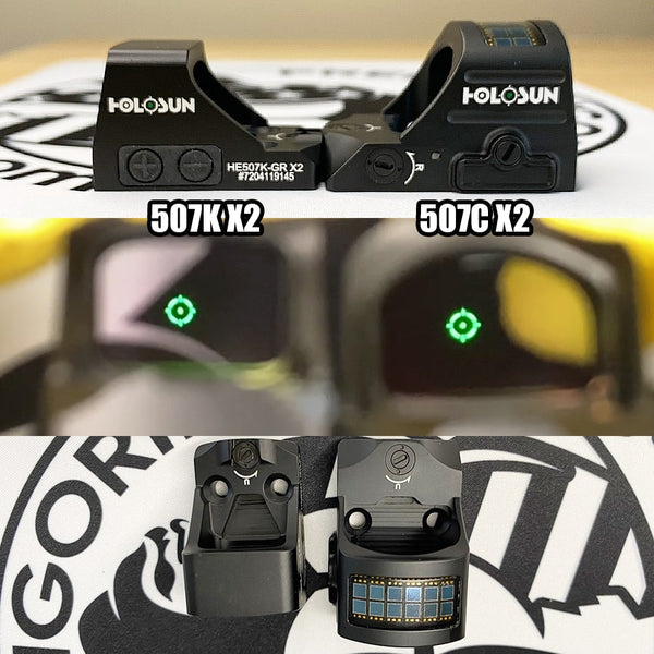 Holosun 507K X2 vs 507C X2 reticle, deck height, and solar comparison