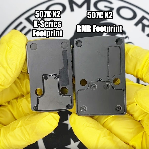 Holosun 507K X2 next to 507C X2 comparing K series to the RMR footprint