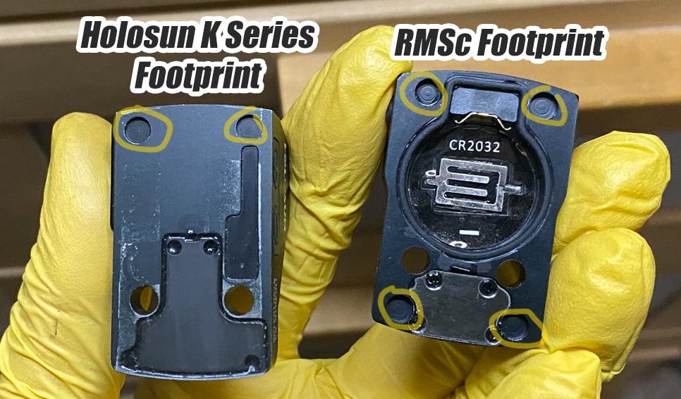 Holosun 407K X2 Mounting Footprint vs RMSc footprint