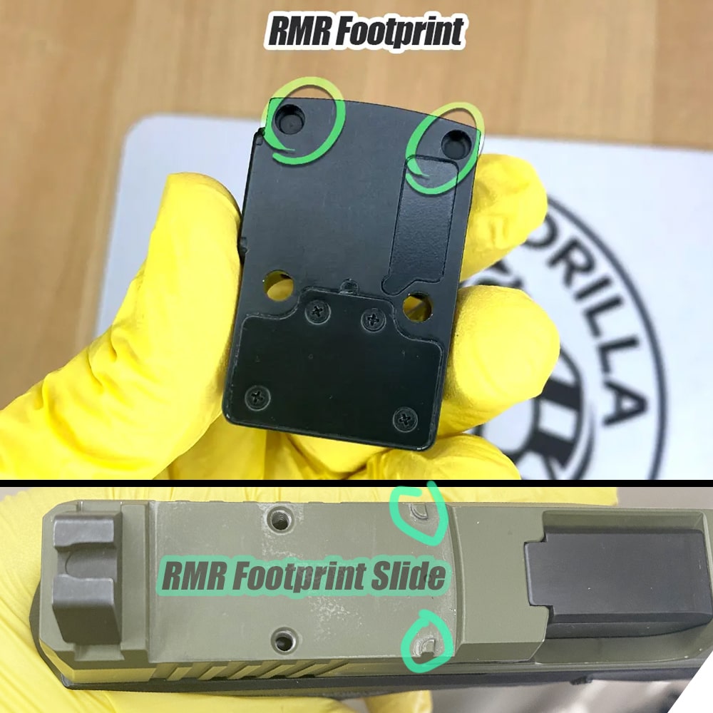 Holosun 507C X2 RMR Footprint example and RMR cut slide picture
