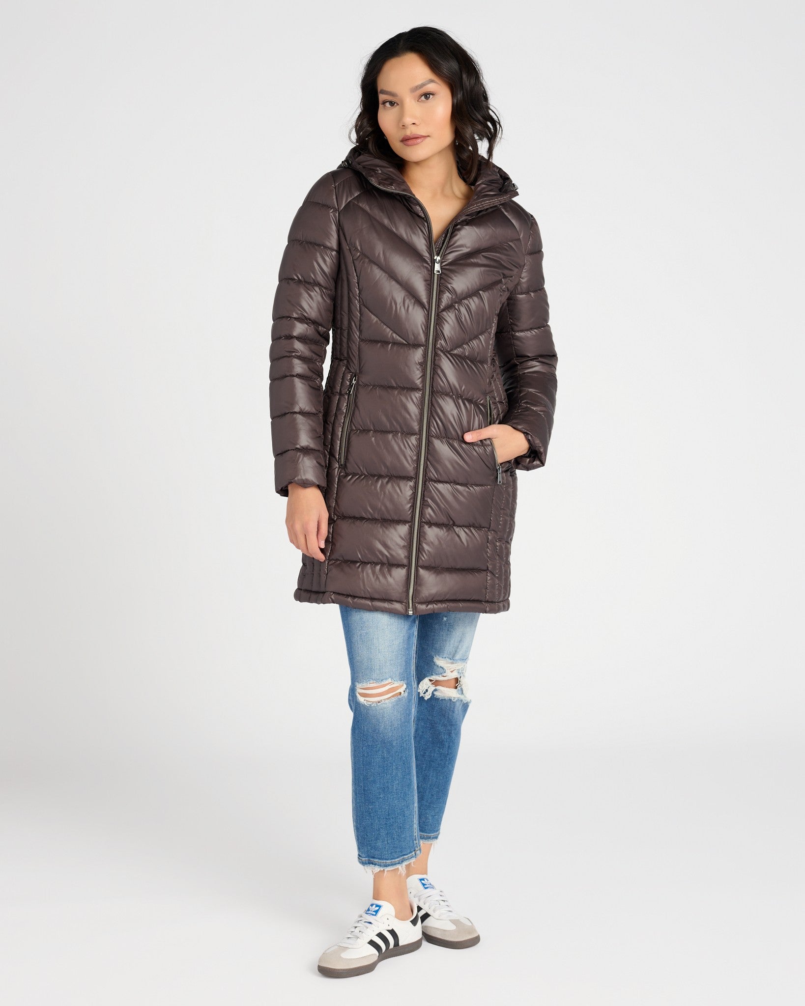 Chevron Packable Puffer Black