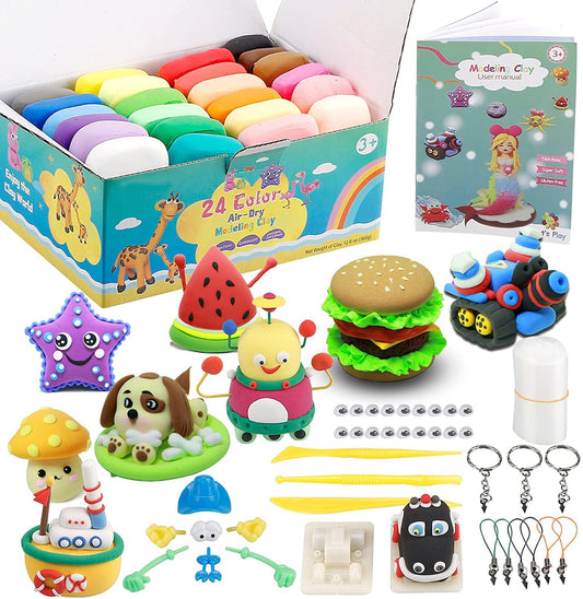 KISEER 24 Pcs Colors Air Dry Clay Bulk Light Soft Modeling Magic Clays  Artist Studio Toy for Kids DIY Crafts