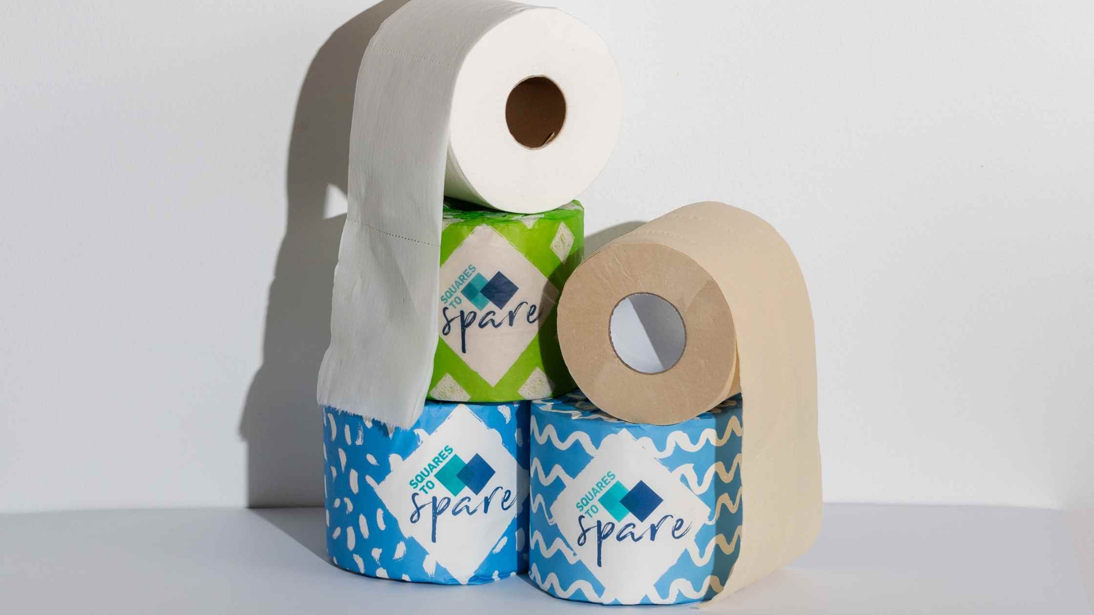 Image of Squares to Spare recycled and bamboo eco-friendly toilet paper on a white background