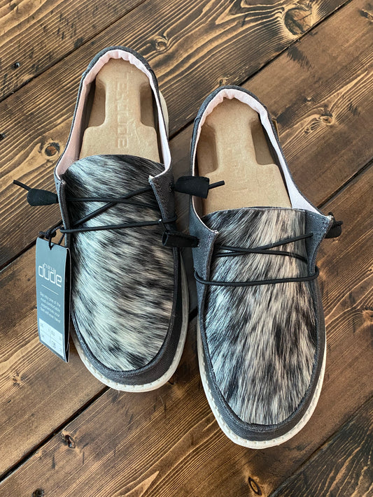 Women's Hey Dudes, Cowhide Hey Dudes, Western Shoes, Black and White  Cowhide Hey Dudes, Leather Hey Dudes, Men's Hey Dudes With Cowhide -   Denmark