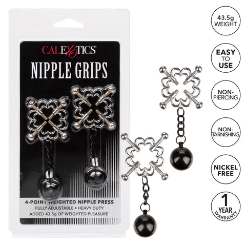 Nipple Grips 4-Point Weighted Nipple Press - set of 2 on a white background next to the package