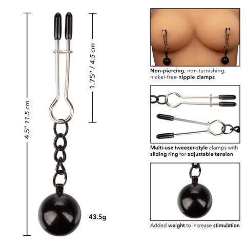 Nipple Grips Weighted Tweezer Nipple Clamps - set of 2 on a female mannequin