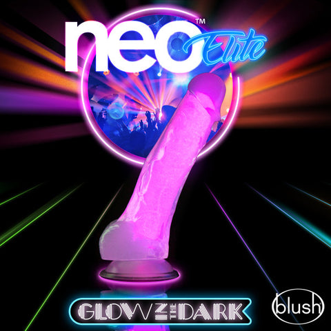 Neo Elite Glow in the Dark 7.5 Inch Silicone Dildo - Pink