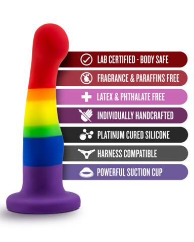 Avant Pride P1 Freedom 6 Inch Silicone Rainbow Dildo showing the features