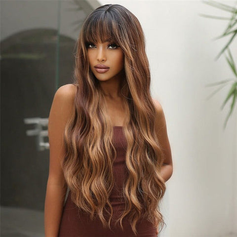 Wavy Brown Highlighted Wig