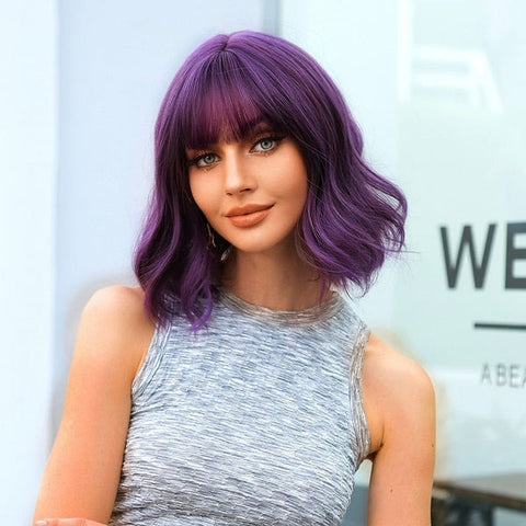 Purple Wig with Bangs