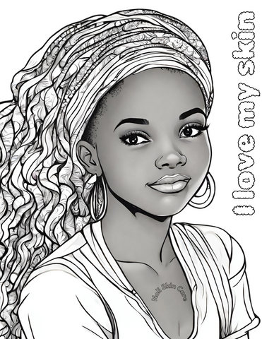 I love my skin coloring page of black melanin skin child