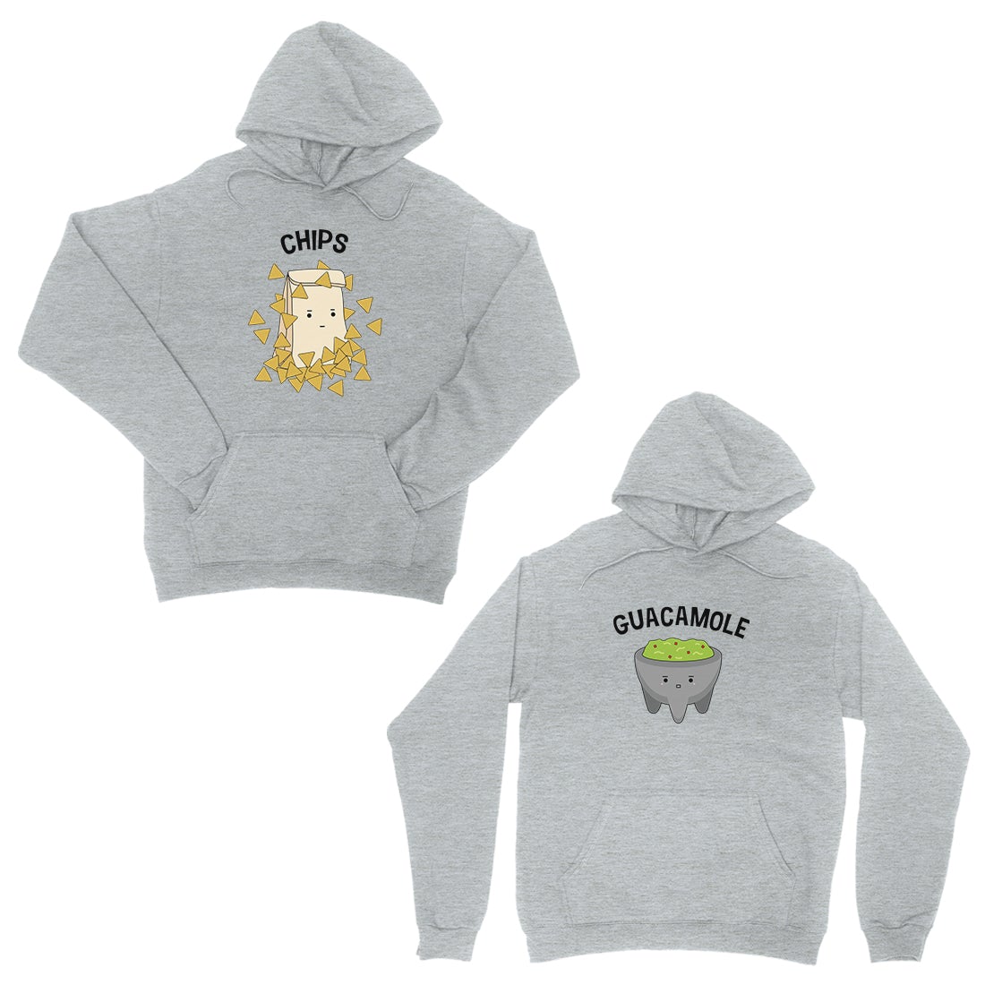 Chips & Guacamole Grey Matching Couple Hoodies For Anniversary Gift