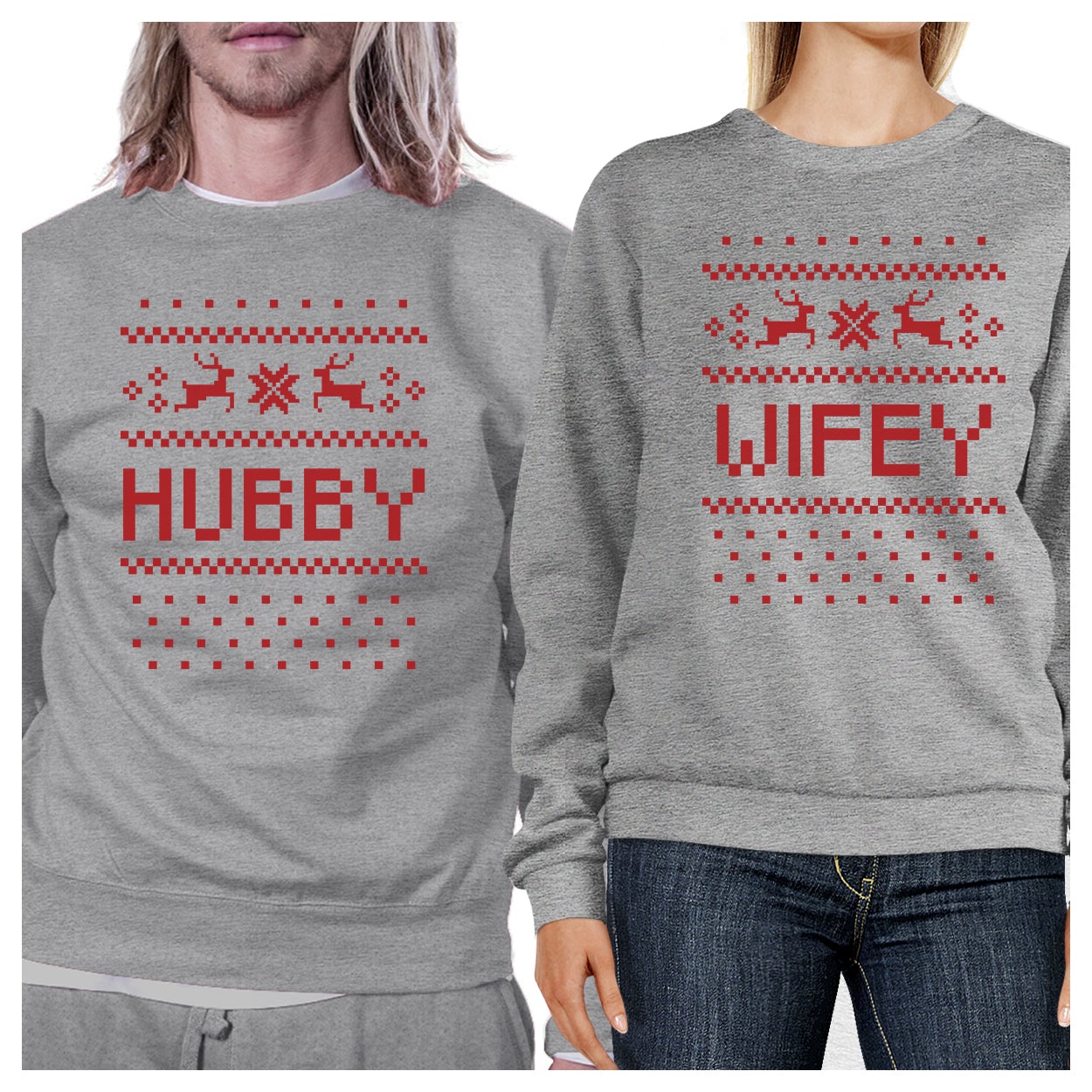 Pixel Nordic Hubby And Wifey Matching Couple Grey Sweatshirts | 365 In ...