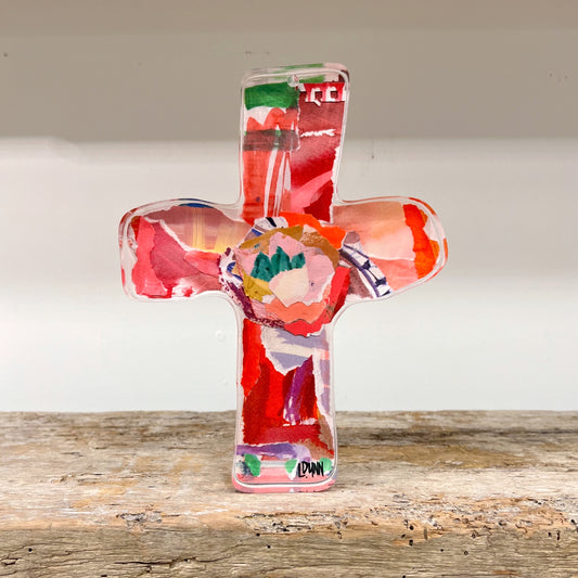 Acrylic's Two Interwoven Heart-shaped Chiseled Crosses Love Cross