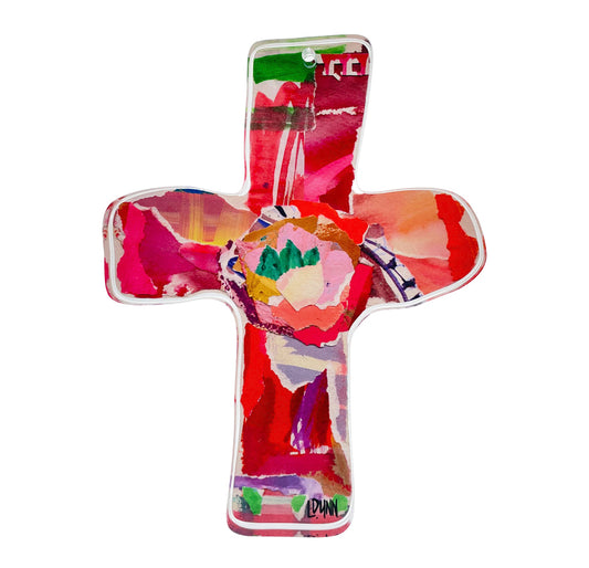 Acrylic's Two Interwoven Heart-shaped Chiseled Crosses Love Cross