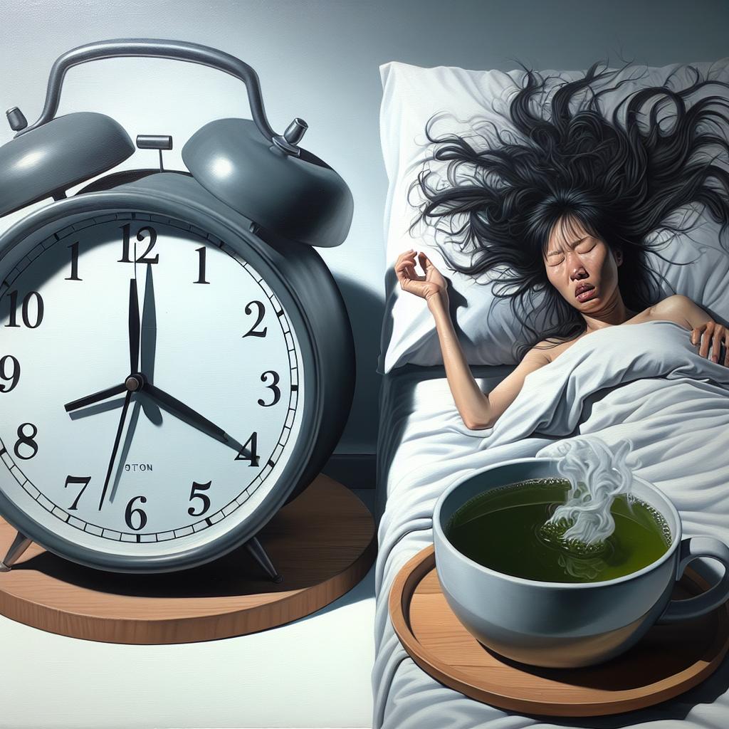 Réveil affichant tard la nuit avec du thé vert, insomnie induite