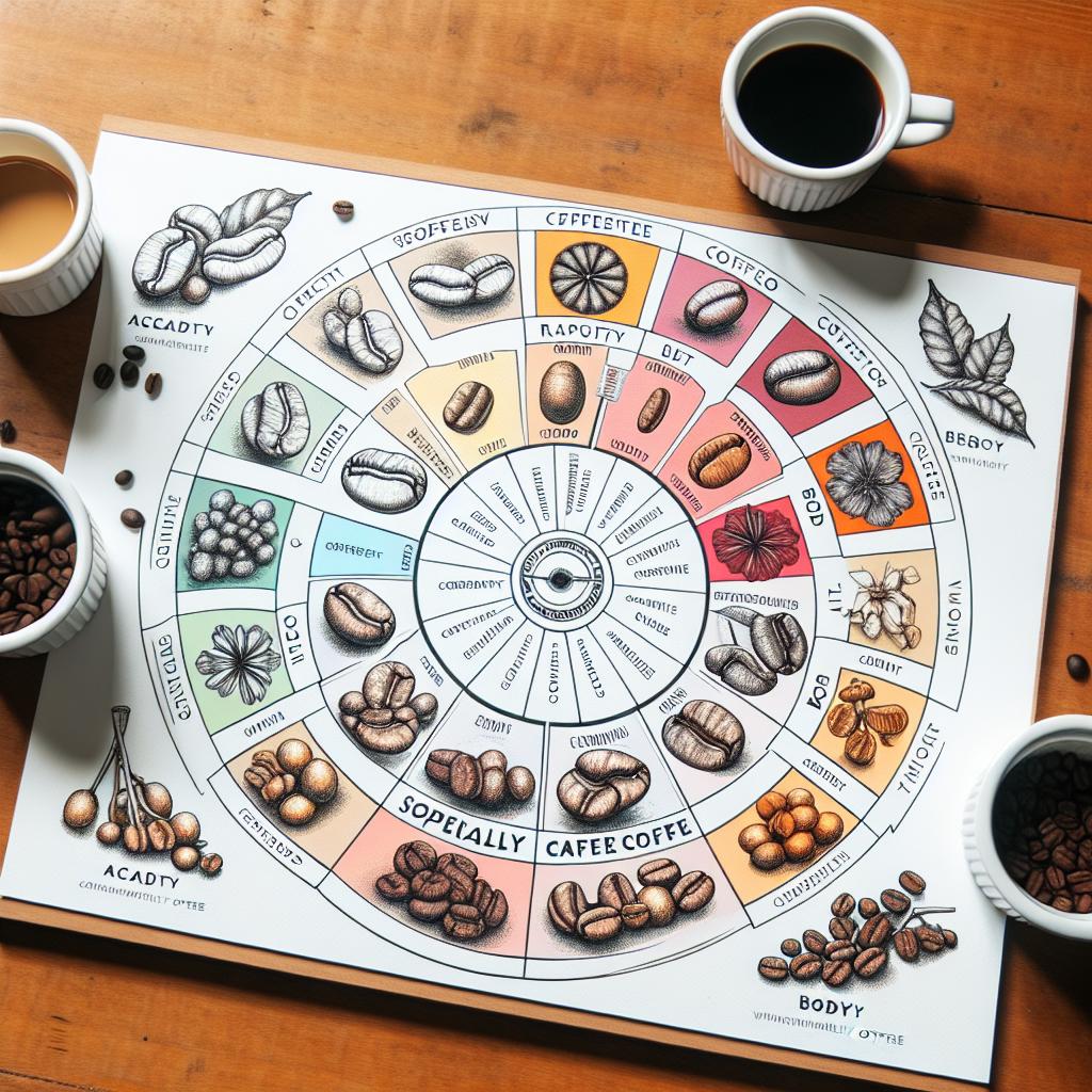 Tableau de variétés de café et roue des saveurs pour amateurs