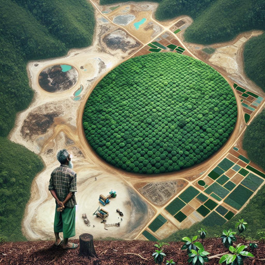 Vue aérienne montrant la déforestation pour planter du kopi luwak