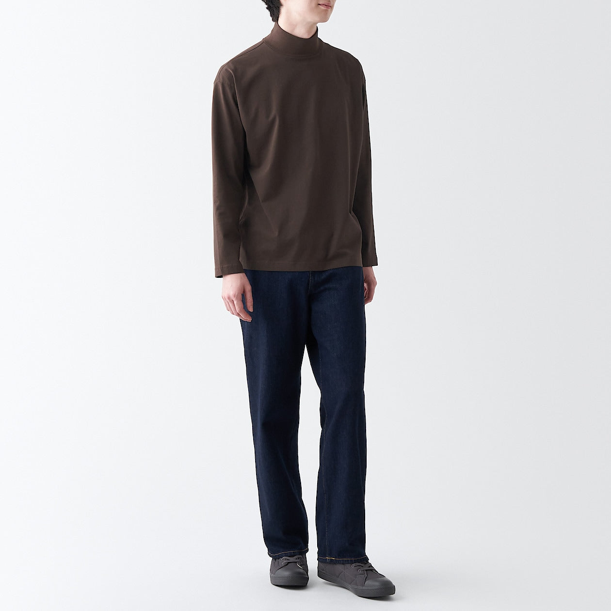 Brushed Jersey High Neck Long Sleeve T-Shirt