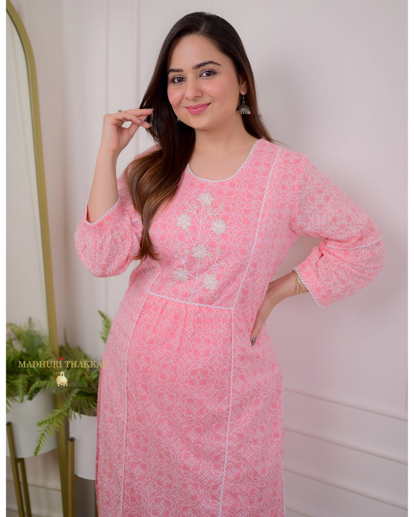 Pink Cotton Lace Suit – Label Madhuri Thakkar