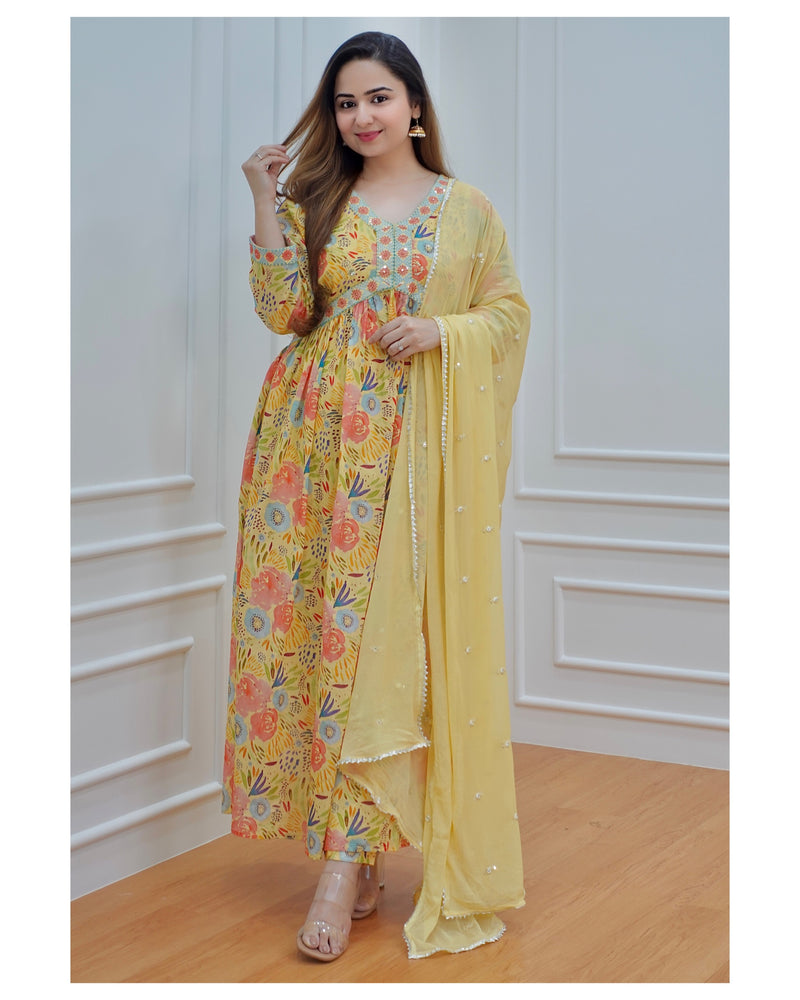 Yellow Floral Alia Suit – Label Madhuri Thakkar