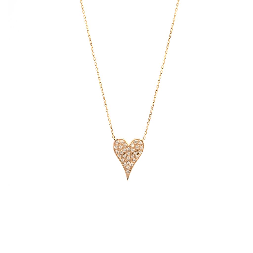 Hilton Diamond Toggle Necklace with Removable Pave Heart Charm and French Cable Chain 14K White Gold