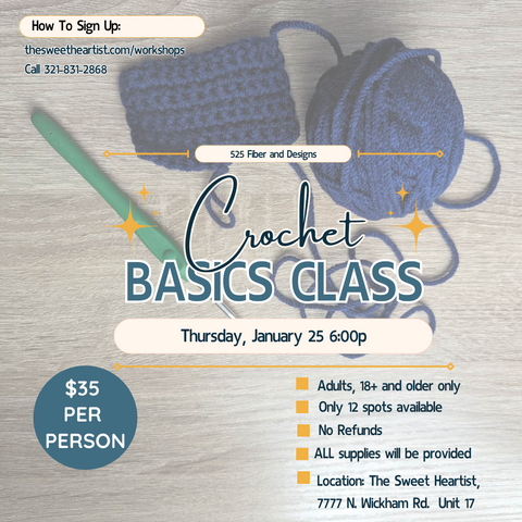 crochet basics class flyer to learn how to crochet on the space coast with ericka champion wise of 525 designs