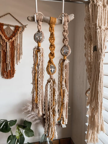 Macrame hanging with small disco balls