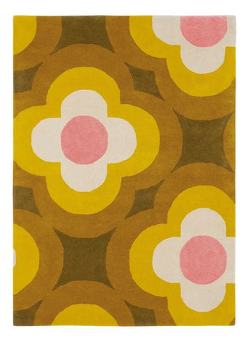 geometric yellow floral retro 70s rug