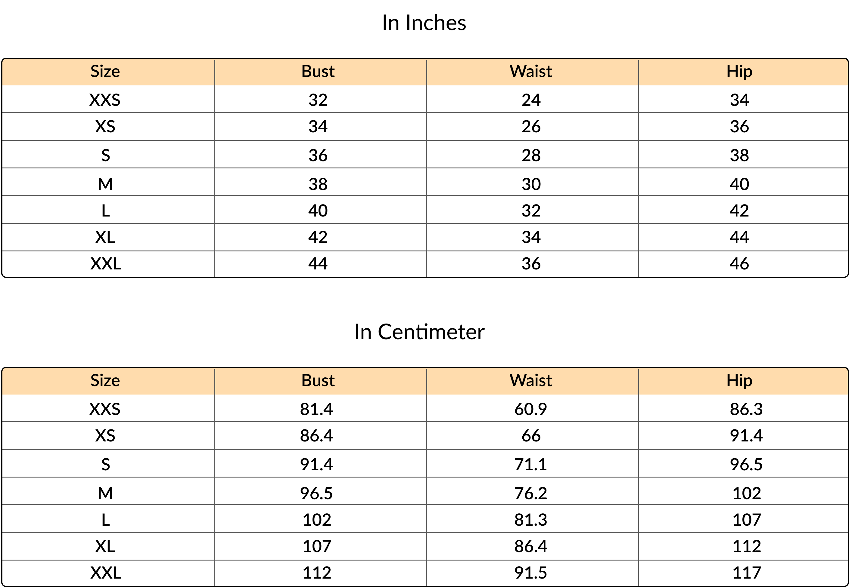 Size chart – Maarteeni