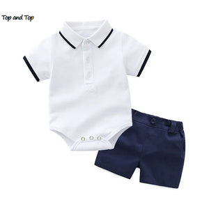 Top and Top Summer Fashion Newborn Boys Formal Clothing Set Cotton Romper Top+ Shorts Baby Gentleman Suit Kids Boys Clothes Sets - Everything Baby!