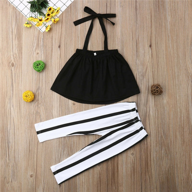 Girls Summer Clothing GStrap Tops+Striped Pants Toddler Outfits Girls Clothes Sets