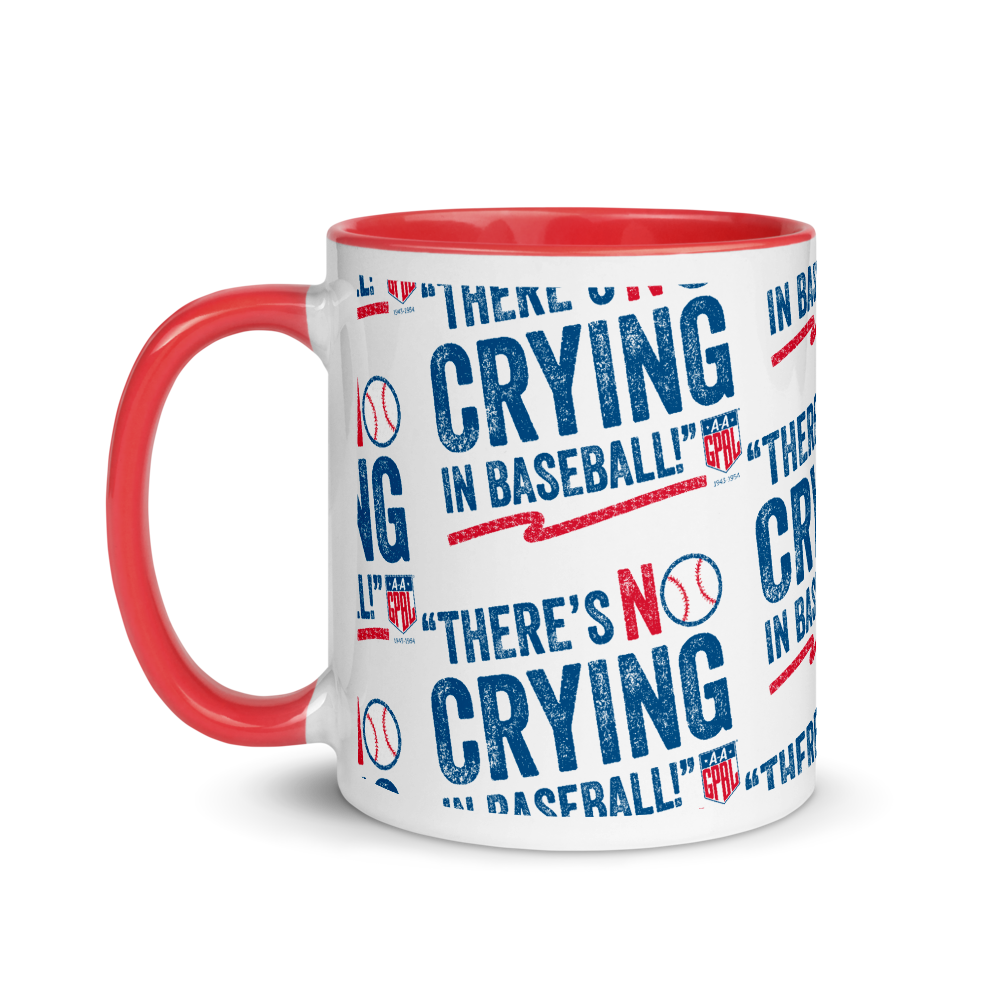 No Crying - AAGPBL Logo 11oz Red Handle Mug