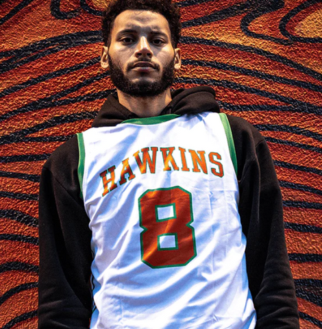 Hawkins theme jersey layered with long sleeves