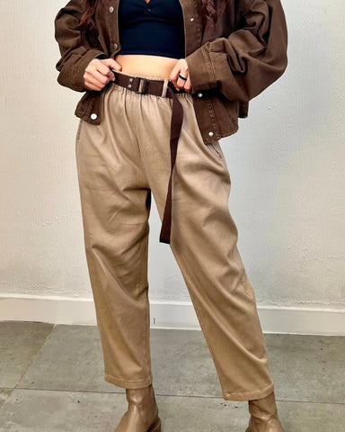 BELTED TANNED STRAIGHT TROUSER