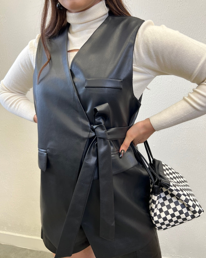 Faux Leather Sleeveless Vest