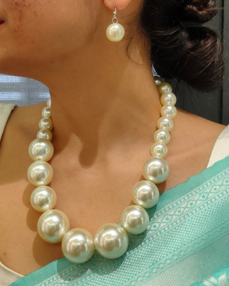 Oversized Pearl Necklace and Earrings Set