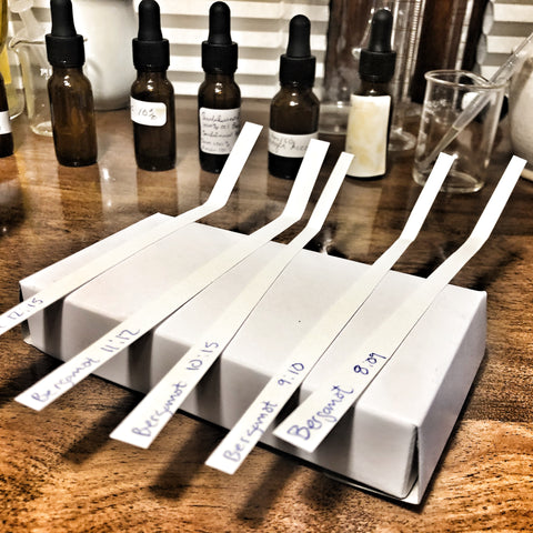 scent strips of the same essential oil dipped at different times