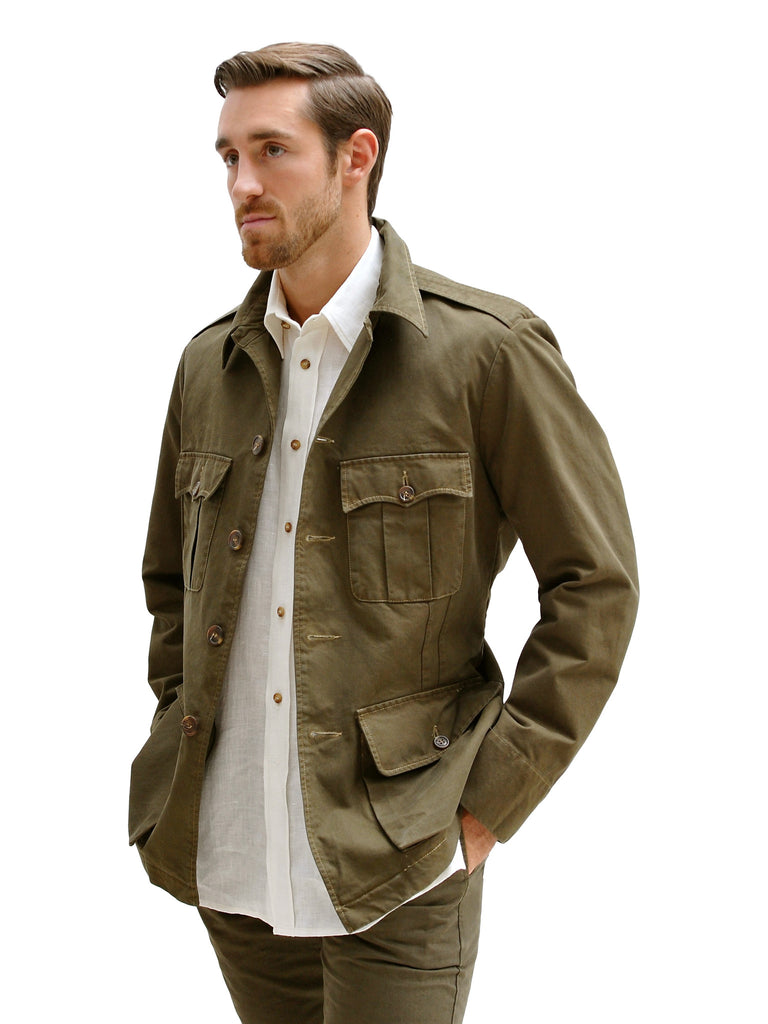 CLASSIC TAILORED SAFARI JACKET in Olive Green | Hickman & Bousfield