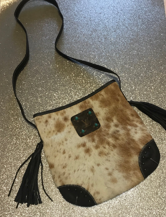 Cowhide and Leather Purse with LV Patch