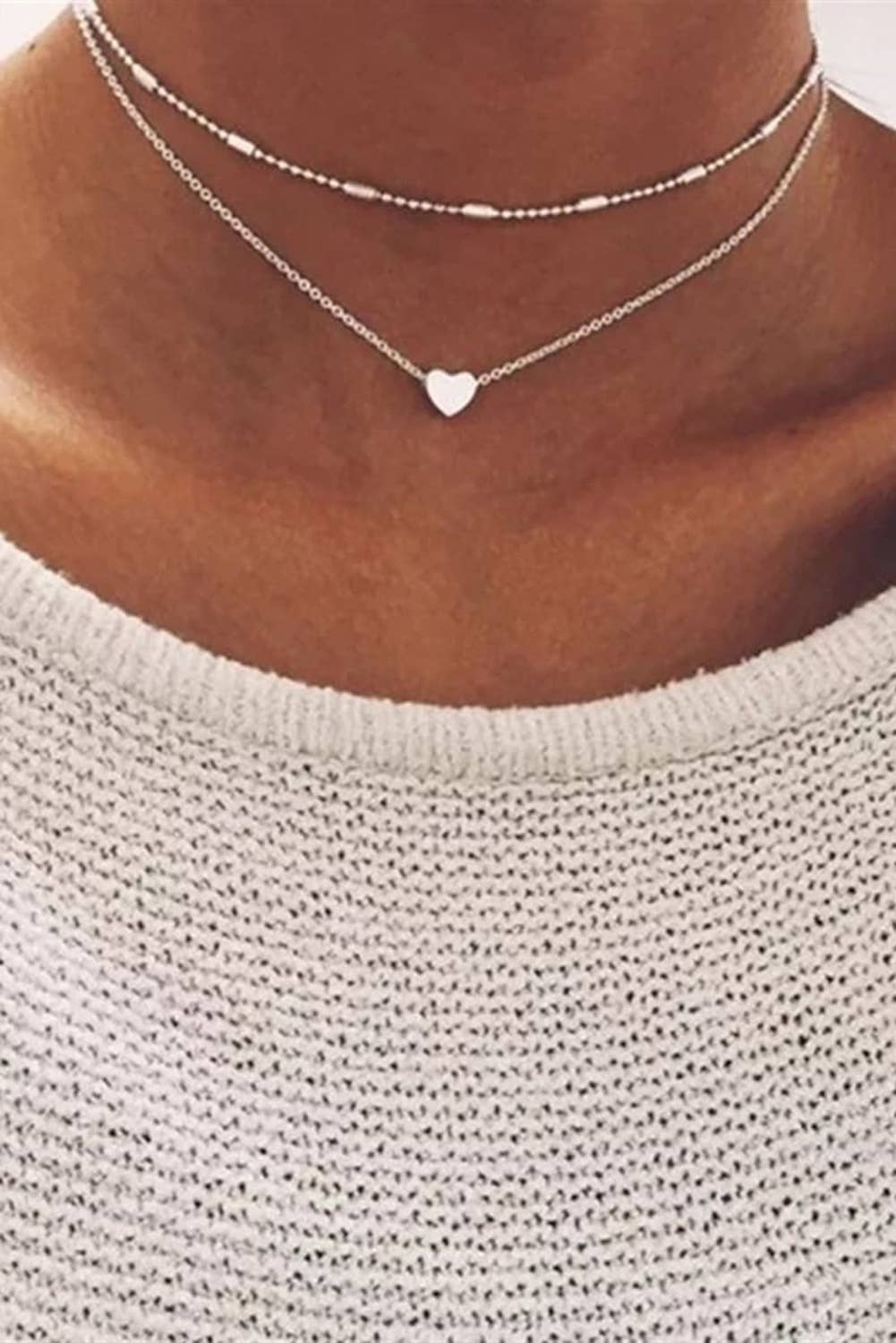 LDC Valentine Heart Shaped Layered Chain Necklace