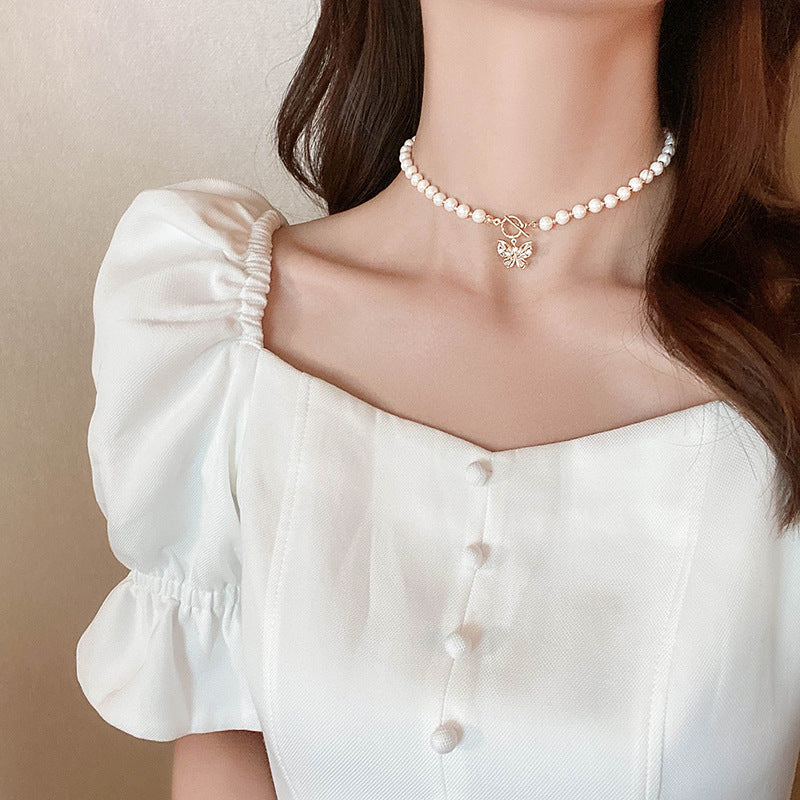 Clavicle Chain Butterfly Pearl Necklace HUMIKKA BOUTIQUE