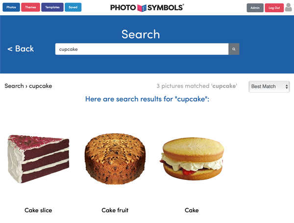 Photo Library search for "cupcake"