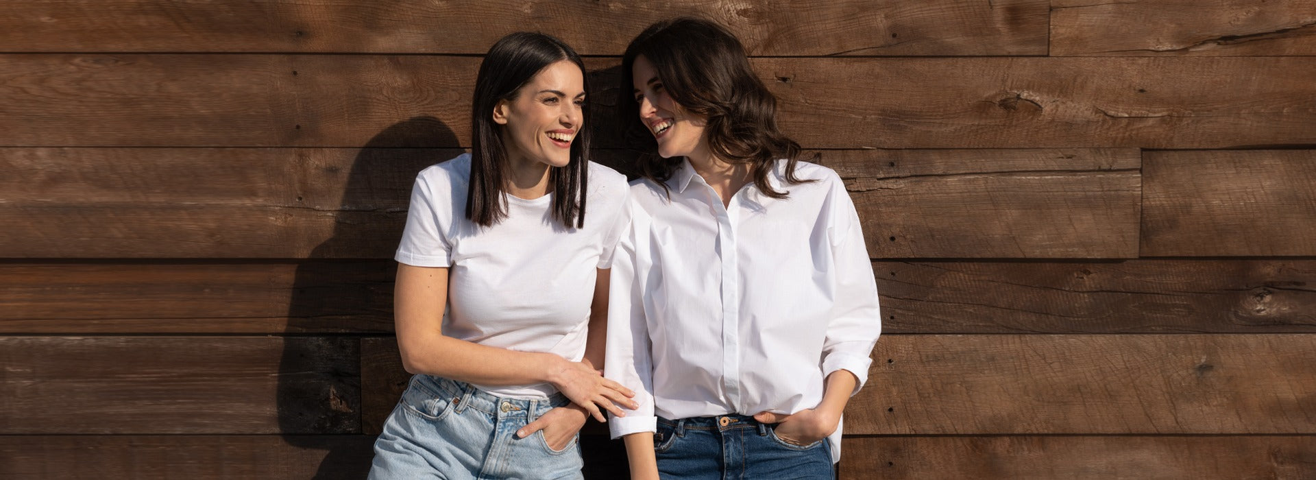 two girls in organic cotton shirts and t-shirts