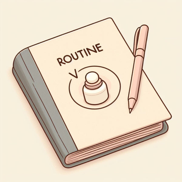 A closed book with no title with a soft-colored pen, illustrating the concept of routine in postpartum care.