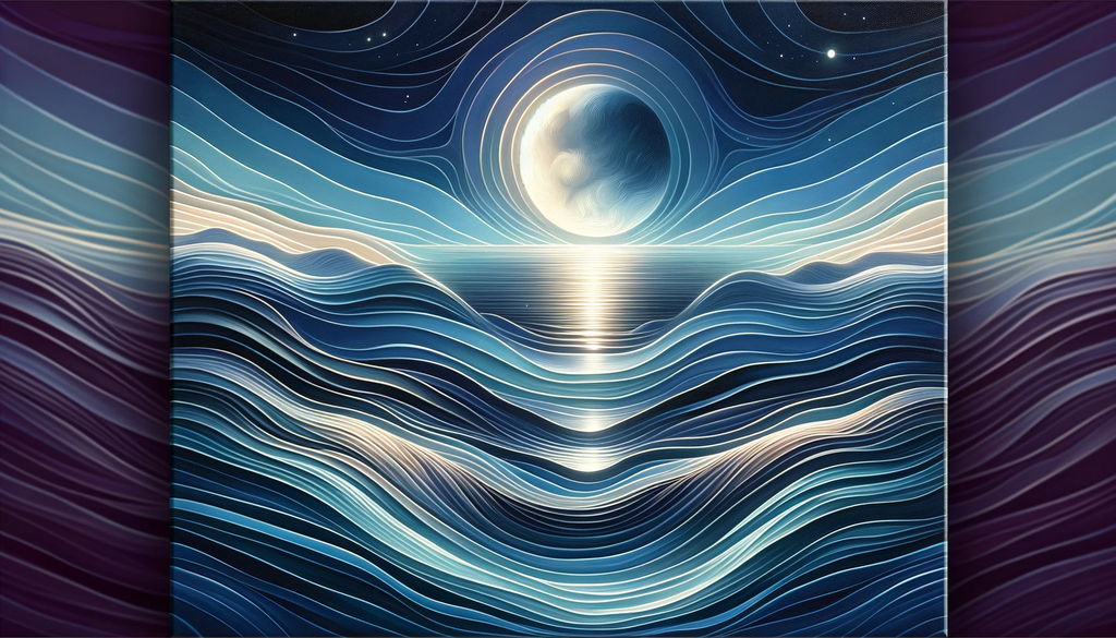 An abstract image of gently undulating waves under moonlight, conveying the rhythm of a peaceful, restorative sleep cycle.