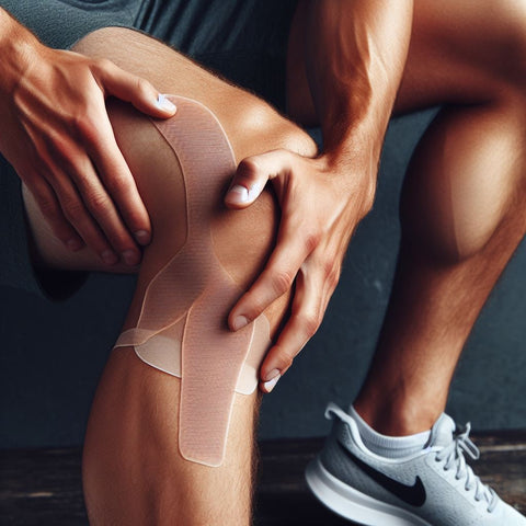 Athlete using a silicone scar strip on a leg scar.