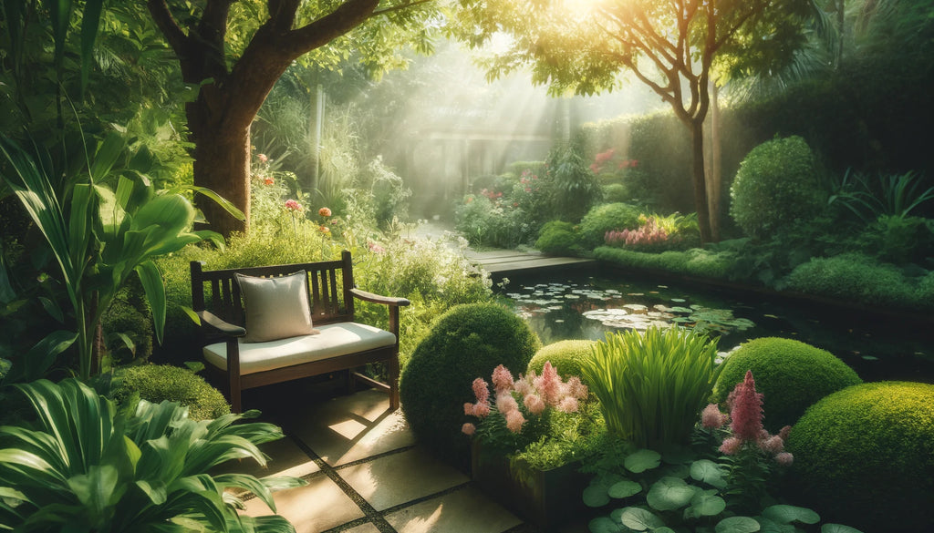 Tranquil garden scene for meditation and recovery