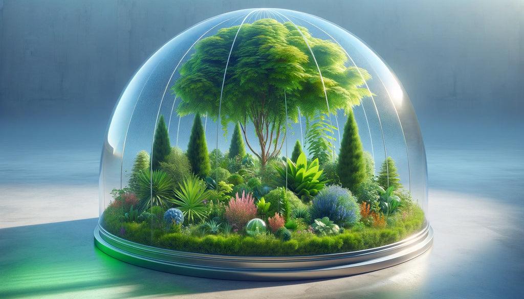 garden under a protective dome, representing a nurturing environment for healing