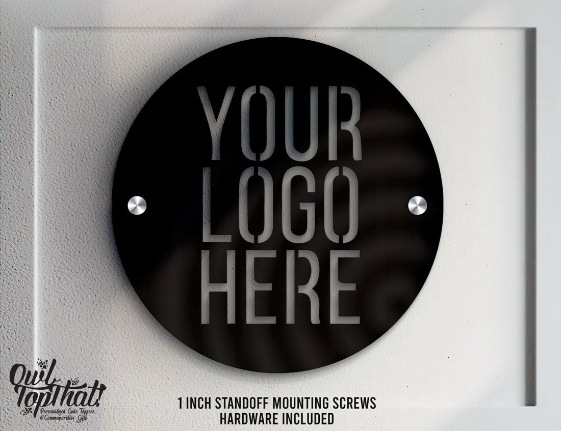 Custom Logo Outdoor Indoor Floating Acrylic Wall Sign with 1 inch Standoff Mounting Screws